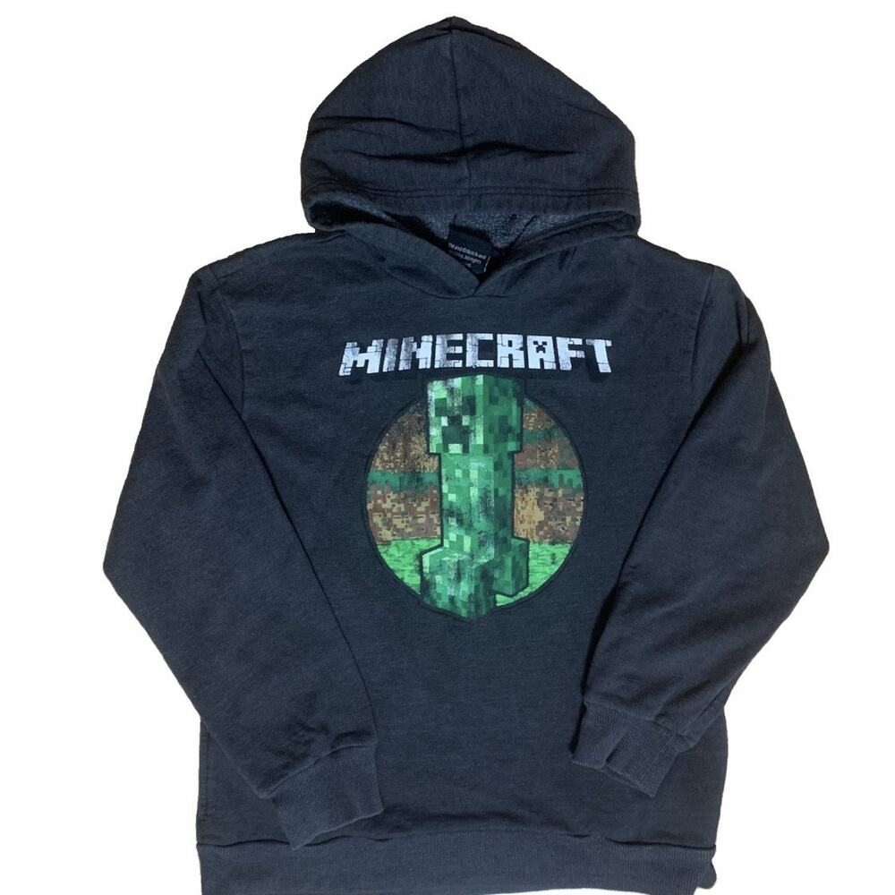 Minecraft JINX Creeper Hoodie Youth XL 2015 Mojang Gray Pullover Sweatshirt